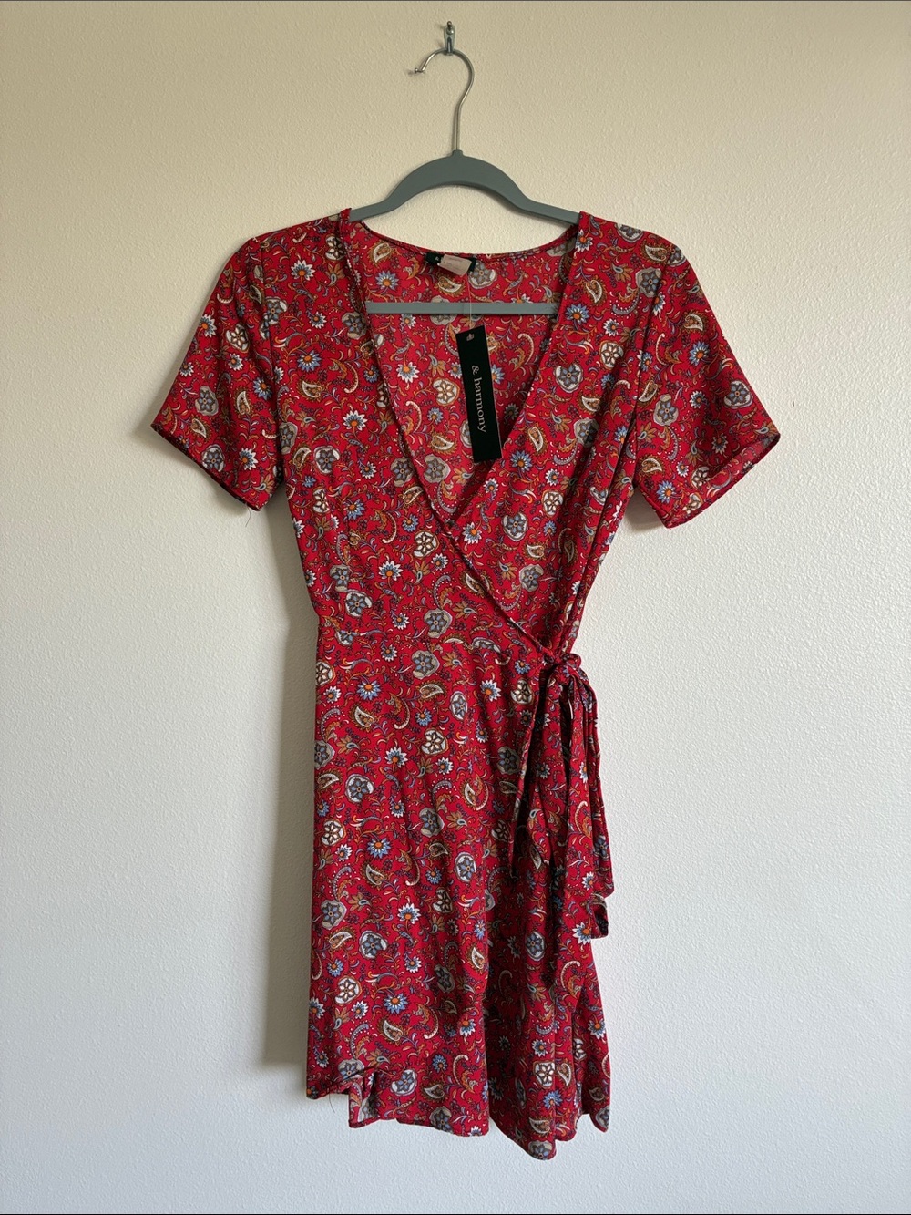 NWT Paisley Wrap Tie-Front Red Mini Dress